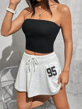 Knitted Tight-Fitting Women's Strapless Top And Letter Printed Skirt Set